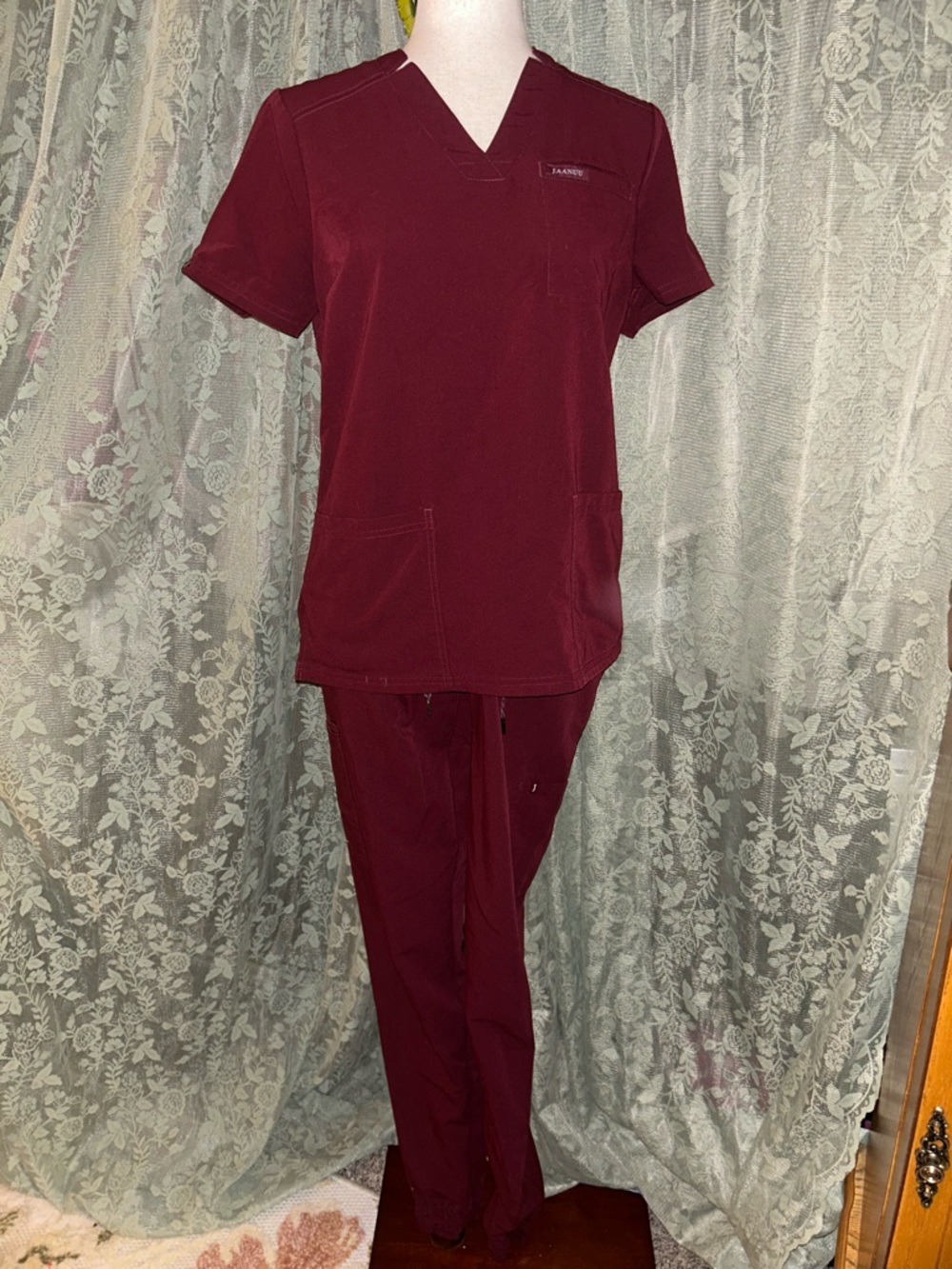 Jaanuu Women's Burgundy Red Purple Maroon Scrub Set